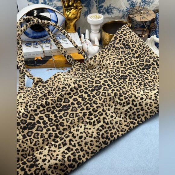 🆕 GANNI 🧿 NWOT Oversized XXL Canvas Tote Bag, Leopard Print - Picture 13 of 15